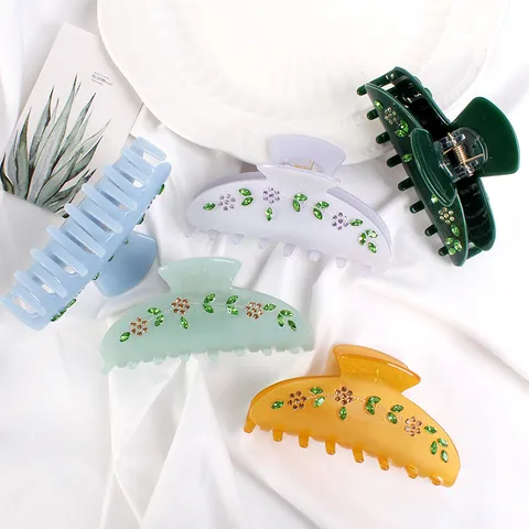 Pinze per Capelli in Acetato Con Fiori e Foglie di Strass Motivo Marmoreo Grandi Fermagli per Capelli Accessori Donna