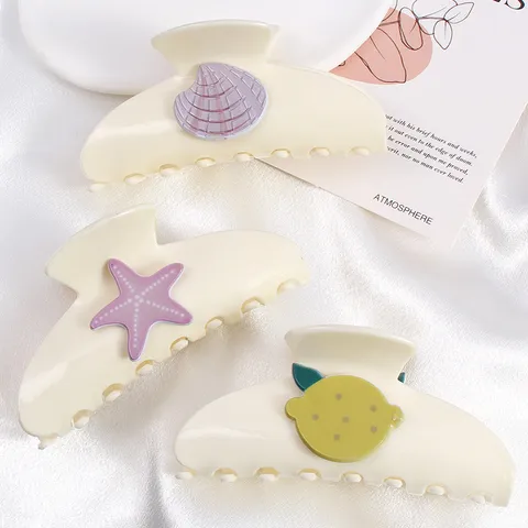 Simpatica Pinza per Capelli Grande in PVC per Donne Ragazze Dolce Frutta Animale Marino a Forma di Fermaglio per Acconciature