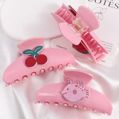 Simpatica Pinza per Capelli Grande in PVC per Donne Ragazze Dolce Frutta Animale Marino a Forma di Fermaglio per Acconciature