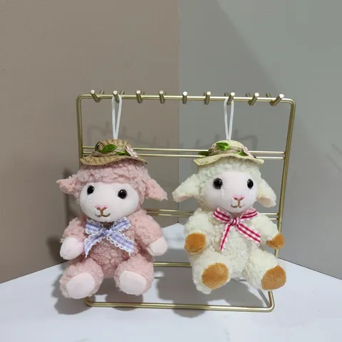 Cute Straw Hat Little Sheep Plush Toy Pendant Soft Stuffed Animal Sheep Bag Charm Keychain Ragdoll Gift