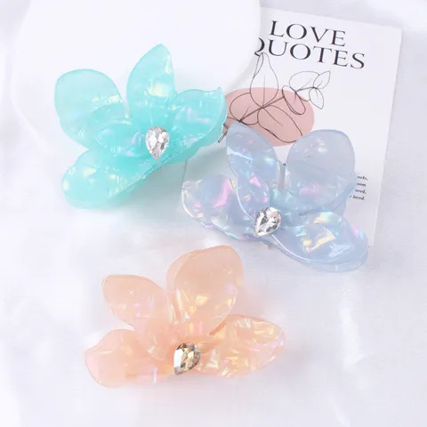 Molla per Capelli a Fiore Grande in PVC Semplice Tinta Unita Strass Decorativo Clip per Capelli per Donne Ragazze Accessori per Capelli