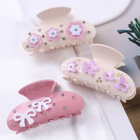 Pinza de Pelo de Acrílico con Strass Elegante Flor Mariposa Lazo Pinzas de Pelo Tocado de Cristal Brillante para Niñas Mujeres Accesorios Diarios para Peinado