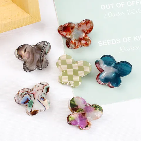 Mini Pinze per Capelli a Farfalla Retro per Donna Ragazza in PVC Piccoli Fermagli con Motivo Geometrico Accessori Capelli Tartarugati e a Scacchi