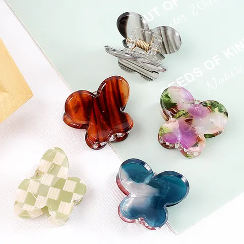 Mini Pinze per Capelli a Farfalla Retro per Donna Ragazza in PVC Piccoli Fermagli con Motivo Geometrico Accessori Capelli Tartarugati e a Scacchi