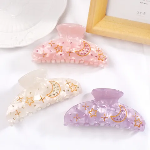 Pinza per Capelli in PVC con Stella e Luna Moda Dolce Accenti in Strass Copricapo Squisito Elegante Forcina Antiscivolo Accessori per Capelli Donna Ragazze