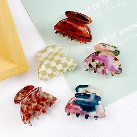 Fermaglio per Capelli a Granchio Mini in PVC Geometrico Vintage per Donna Tartarugato a Quadri Carino Cuore Accessori Capelli