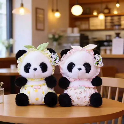 Cute Panda Plush Toy Stuffed Animal Doll With Summer Headband Soft Short Plush PP Cotton Companion Toy Gift