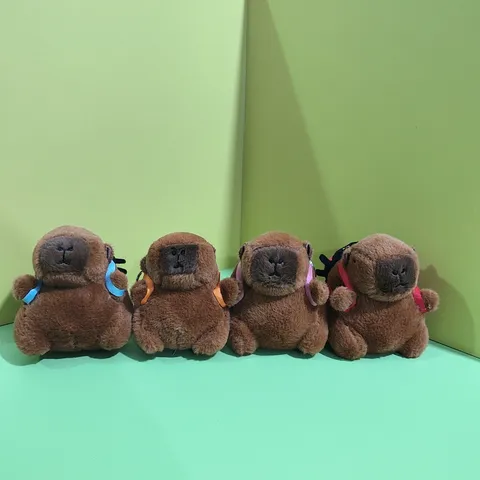 Cute Cartoon Capybara Plush Toy Keychain With Beetle Backpack Stuffed Animal Doll Bag Pendant Soft Toy Gift