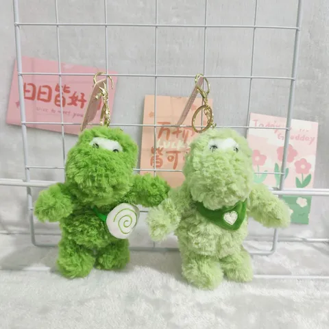 Cute Green Dinosaur Plush Toy Keychain Soft Stuffed Animal Backpack Pendant Couple Bag Hanging Ornament Cartoon Gift