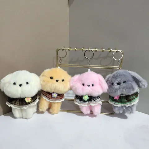 Süßer Plüsch Hund Schlüsselanhänger Cartoon Stofftier Puppe Rucksack Anhänger Mit Blumenkleid Spielzeug Geschenk Für Kinder