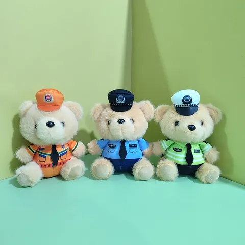 Cute Police Bear Panda Plush Toy Keychain Stuffed Animal Uniform Doll Bag Pendant Cartoon Key Ring Gift