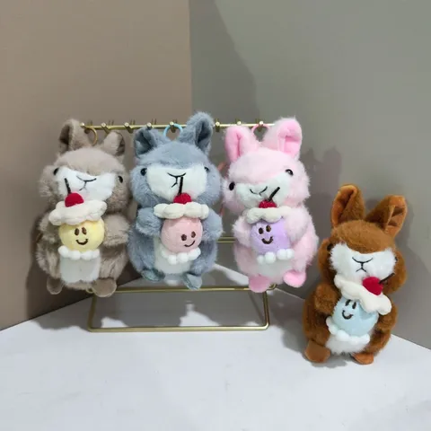 Cute Plush Rabbit Doll Keychain Cake Bunny Pendant Bag Charm Stuffed Animal Toy