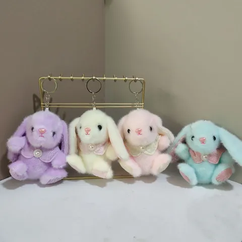 Schattig Pluche Konijn Pop Hanger Sleutelhanger Cartoon Dier Pluche Speelgoed Met Mantel En Parel Tas Charm Sleutelhanger