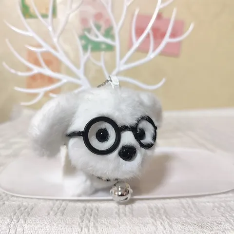 Cute Puppy Plush Toy Keychain Cartoon Dog Stuffed Animal Doll Backpack Pendant With Glasses Bell