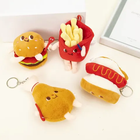 Cute Cartoon Fast Food Plush Toy Keychain Hamburger French Fries Bread Pendant Soft Bag Hanging Ornament Gift