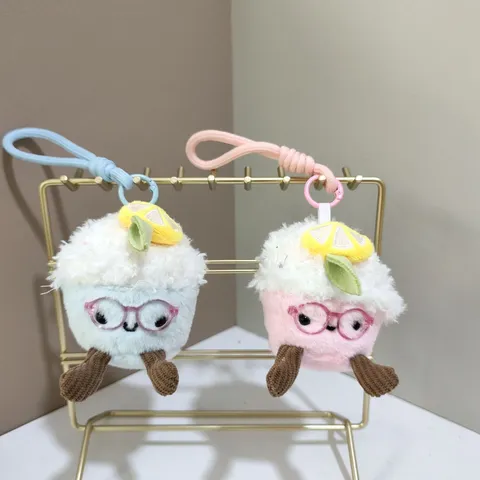 Cute Glasses Ice Cream Cake Plush Toy Pendant Stuffed Animal Doll Bag Charm Keychain Gift