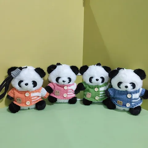 Cute Panda Plush Toy Pendant Keychain Stuffed Animal With Knitted Sweater Bag Hanging Ornament Kawaii Doll Gift