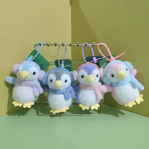 Cute Penguin Plush Toy Pendant Soft Stuffed Animal Doll With Headphones Keychain Schoolbag Decoration Gift