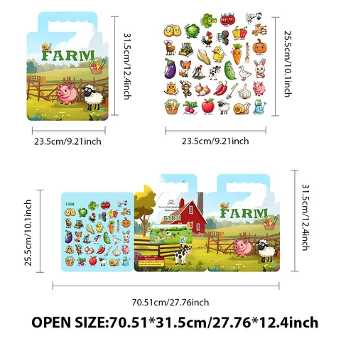 Libro di Adesivi Jelly Tema Fattoria Portatile per Bambini Giocattoli Educativi