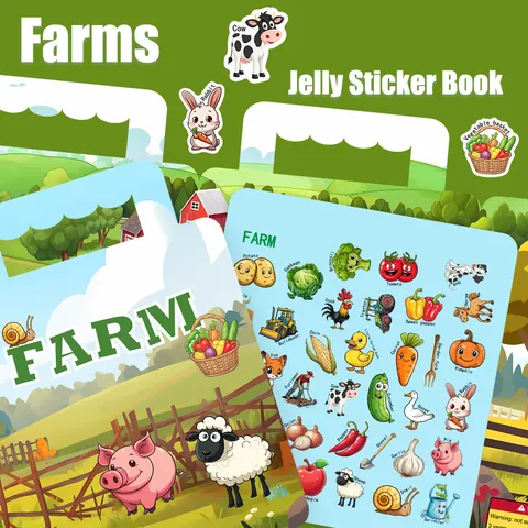 Libro di Adesivi Jelly Tema Fattoria Portatile per Bambini Giocattoli Educativi