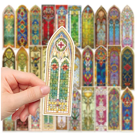 Baroque Church Stained Glass Bookmark Set Retro Gothic Gold Stamping Journal DIY Decorative Backing Paper Stationery