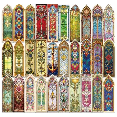 Baroque Church Stained Glass Bookmark Set Retro Gothic Gold Stamping Journal DIY Decorative Backing Paper Stationery
