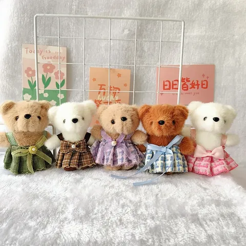 Cute Cartoon Bear Plush Toy Doll Bag Pendant Keychain Stuffed Animal With Cute Dress Key Ring Toy Gift