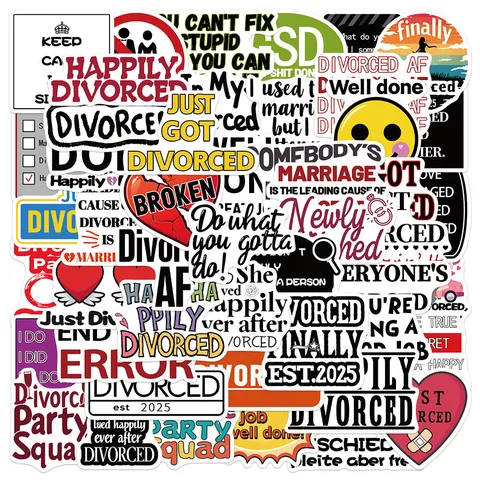 Set di adesivi in PVC impermeabili Happy Divorced Decalcomanie divertenti con slogan per valigia laptop borraccia custodia telefono