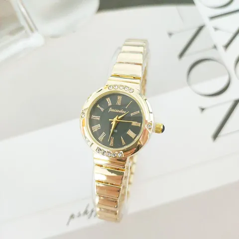 Elegante Orologio da Donna in Lega con Strass Moda Minimalista Quadrante Tondo con Numeri Romani Orologio al Quarzo Analogico da Donna per Regalo Quotidiano