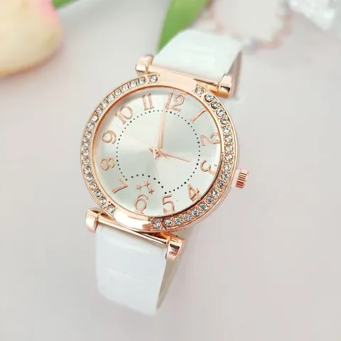 Luxury Fashion Rhinestone Women Quartz Watch Starry Sky Dial Faux Leather Strap Elegant Ladies Wristwatch Casual Dress Jewelry Gift