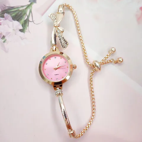 Women Bowknot Rhinestone Quartz Watch Elegant Alloy Bracelet Watch Thin Chain Adjustable Jewelry Watch For Daily Party Dating