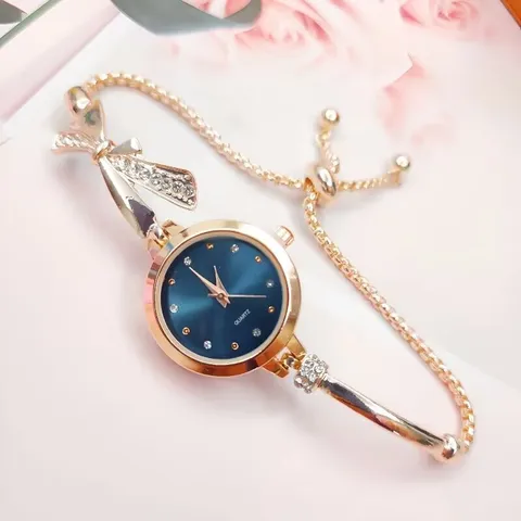 Women Bowknot Rhinestone Quartz Watch Elegant Alloy Bracelet Watch Thin Chain Adjustable Jewelry Watch For Daily Party Dating