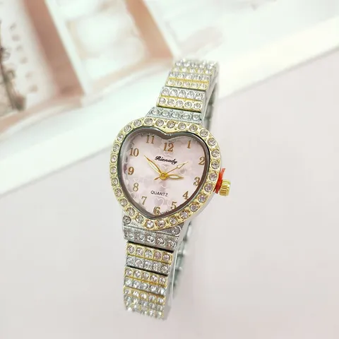 Mode Luxus Legierung Strass Herzform Quarz Armbanduhr Elegant Funkelnd Bling Armbanduhr Für Damen Party Geschenk Schmuck