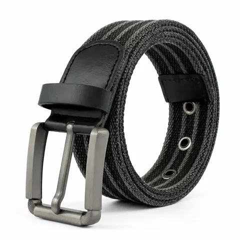 Casual Canvas Belt With Alloy Pin Buckle Unisex Woven Waist Belt For Daily Commuting