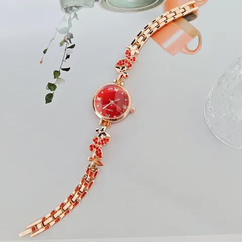 Elegante Legierung Strass Schleife Armbanduhr Für Damen Luxus Roségold Metallkette Analog Quarzuhr Mode Schmuck Armbanduhr Geschenk