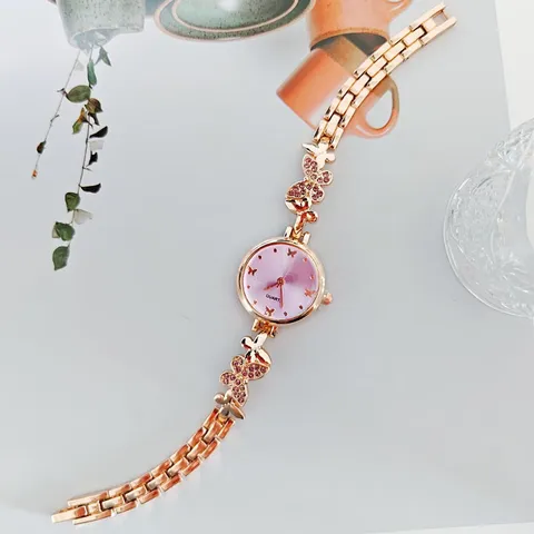 Elegante Legierung Strass Schleife Armbanduhr Für Damen Luxus Roségold Metallkette Analog Quarzuhr Mode Schmuck Armbanduhr Geschenk