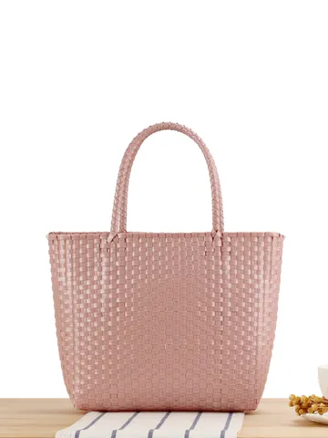 Bolso de Mano Tejido de PVC Color Macaron Bolso Tote Tejido Lindo Pequeño Para Mujer Playa de Verano Picnic Bolso de Mano Estilo Dulce Refrescante Bolso Cuadrado Pequeño