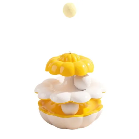 Interactive Flower Shape Cat Toy Tumbler Track Ball Toy With Spring Plush Teaser Wand For Kitten Self-Play Pet Entertainment