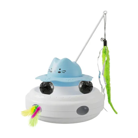Smart Electric Cat Toy UFO Shape Automatic Laser Feather Toy With Rechargeable Battery 360 Degree Rotating Interactive Kitten Toy