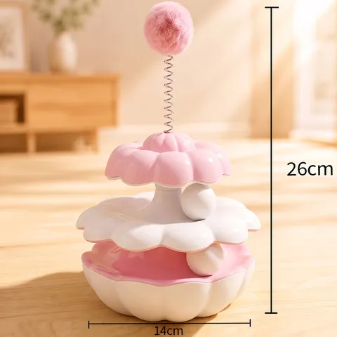 Interactive Flower Shape Cat Toy Tumbler Track Ball Toy With Spring Plush Teaser Wand For Kitten Self-Play Pet Entertainment