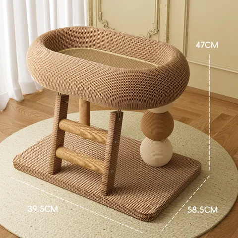 Modern Minimalist Sisal Cat Tree With Condo Scratching Post Climbing Ladder Hanging Ball Toy Durable Pet Play House Indoor