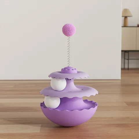 Interactive Cat Turntable Tumbler Toy With Spring Feather Ball Multilayer Rotating Track Trackball Toy For Kitten Boredom Relief Pet Supplies