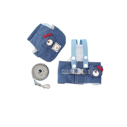 Preppy Plaid Dog Harness And Leash Set With Matching Hat Comfortable Breathable Mesh Vest For Small Medium Dogs Cats Walking