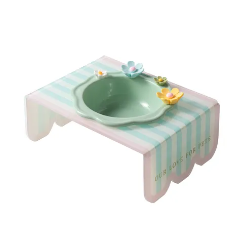 Elevated Pet Slow Feeder Ceramic Cat Bowl Dog Bowl With Stand Cute Floral Neck Protection Pet Feeding Bowl For Cats Dogs