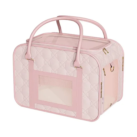 Large Capacity Pet Carrier Bag Pink PU Leather Clover Embossed Breathable Travel Cat Dog Backpack Pet Supplies