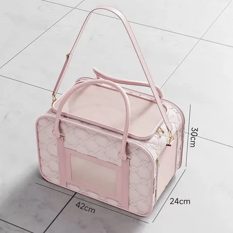 Large Capacity Pet Carrier Bag Pink PU Leather Clover Embossed Breathable Travel Cat Dog Backpack Pet Supplies