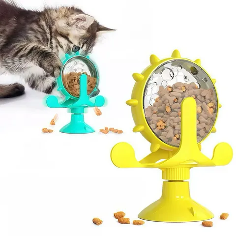 Juguete Interactivo de Molino de Viento para Gatos de Plástico Comedero Lento Rompecabezas Juguete Giratorio para Mascotas con Ventosa para Gatos