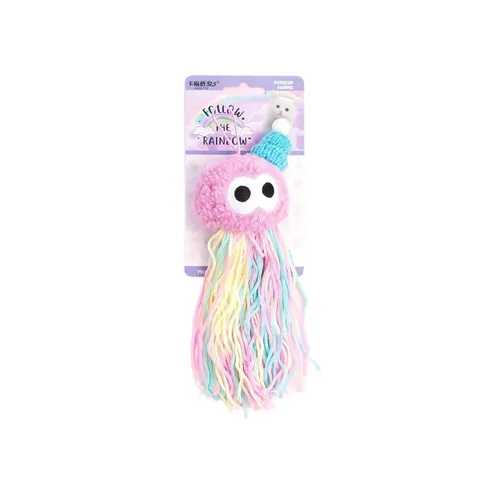 Plush Cat Toy Interactive Hanging Octopus Yarn Ball with Tassels Sound Box Teething Relief Pet Toy for Kitten