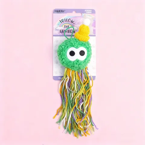Plush Cat Toy Interactive Hanging Octopus Yarn Ball with Tassels Sound Box Teething Relief Pet Toy for Kitten