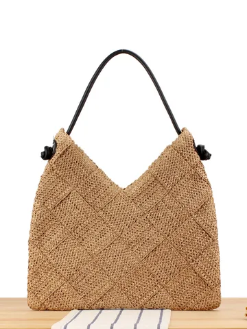 Women's Casual Woven Tote Bag Large Capacity Handbag Urban Minimalist Paper Rope Shoulder Bag Vacation Beach Bag